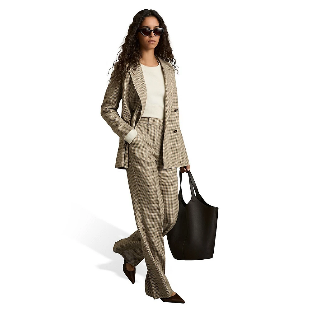 Vida Wide-Leg Houndstooth Check Wool Dress Pants