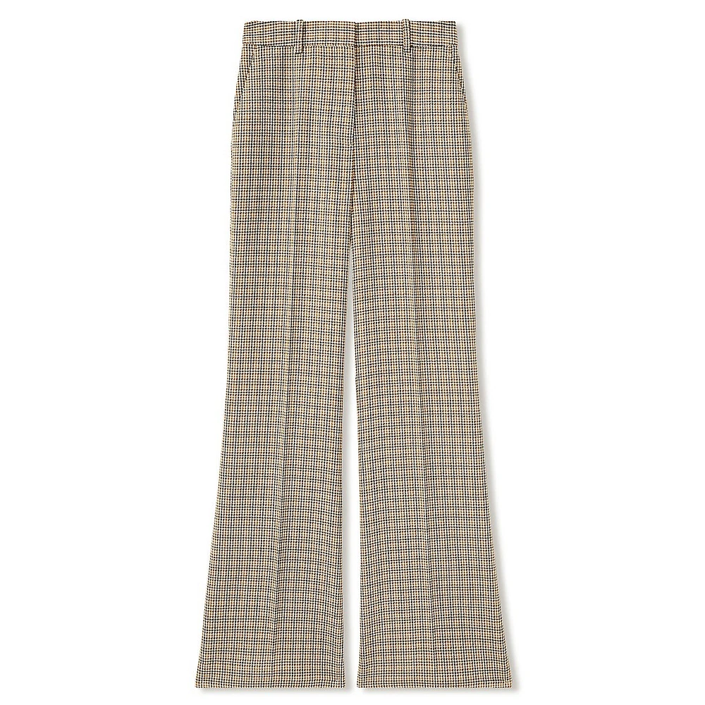 Vida Wide-Leg Houndstooth Check Wool Dress Pants