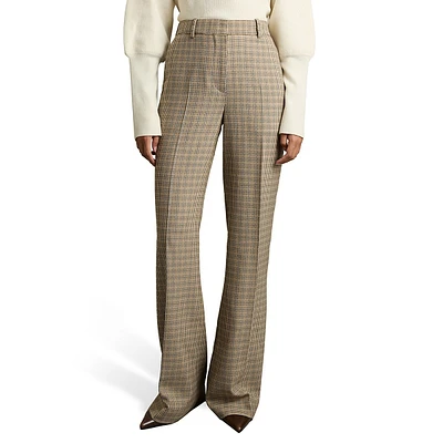 Vida Wide-Leg Houndstooth Check Wool Dress Pants