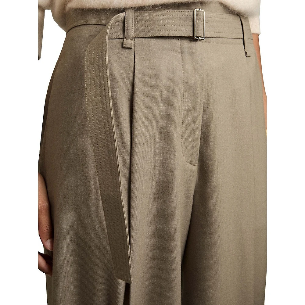 Clara Wool Belted Wide-Leg Dress Pants