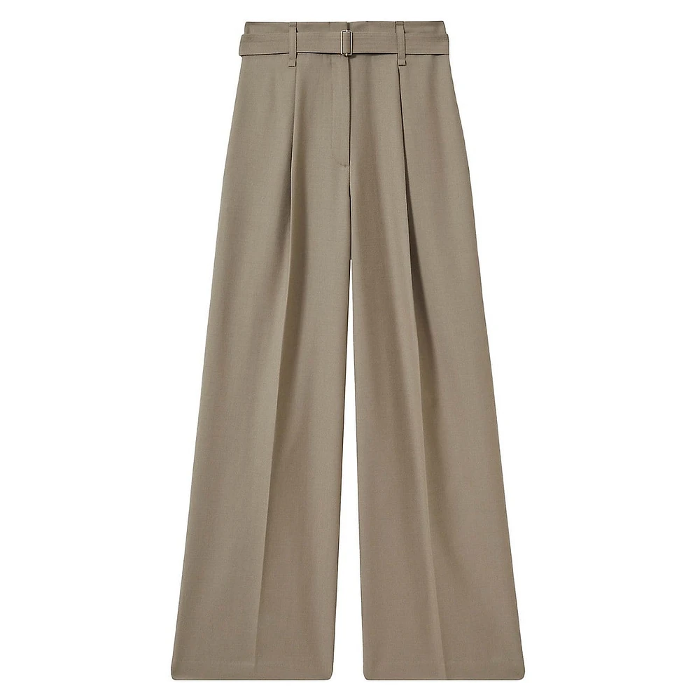 Clara Wool Belted Wide-Leg Dress Pants