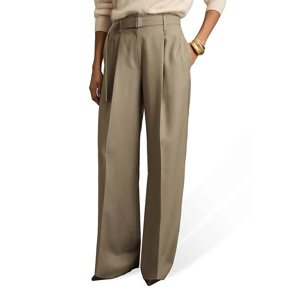 Clara Wool Belted Wide-Leg Dress Pants