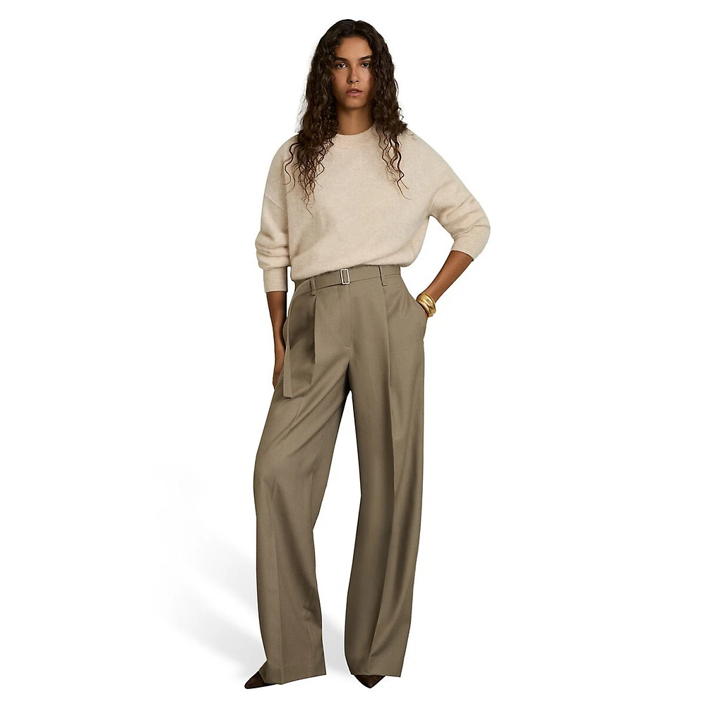 Pantalon large en laine avec ceinture Clara