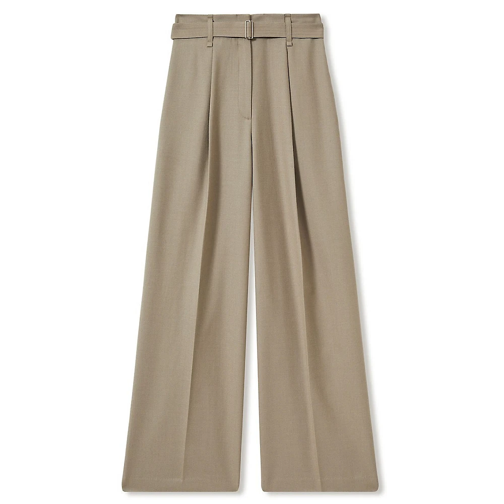 Clara Wool Belted Wide-Leg Dress Pants