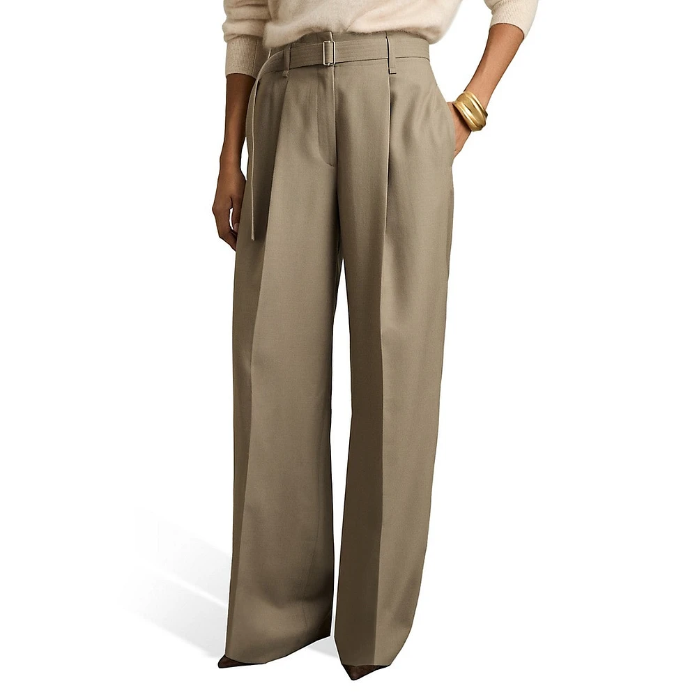 Clara Wool Belted Wide-Leg Dress Pants