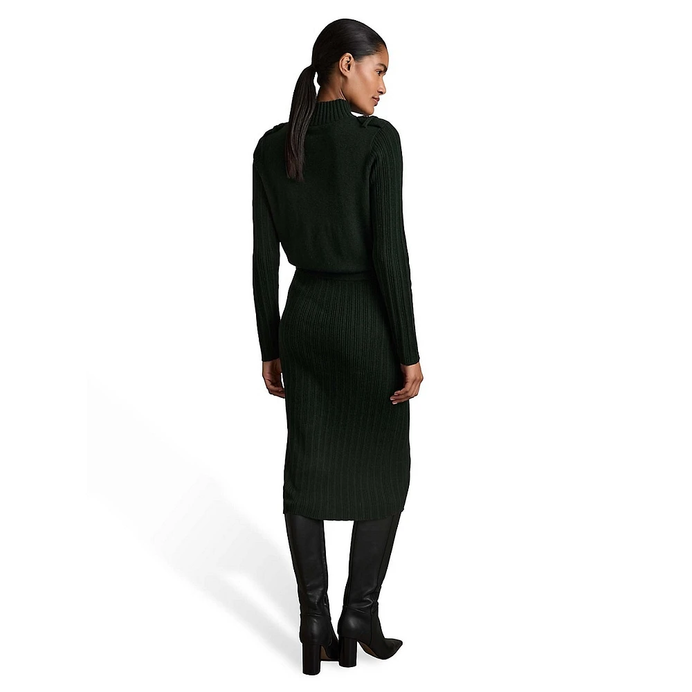 Floris Wool-Blend Knit Utility Midi Dress