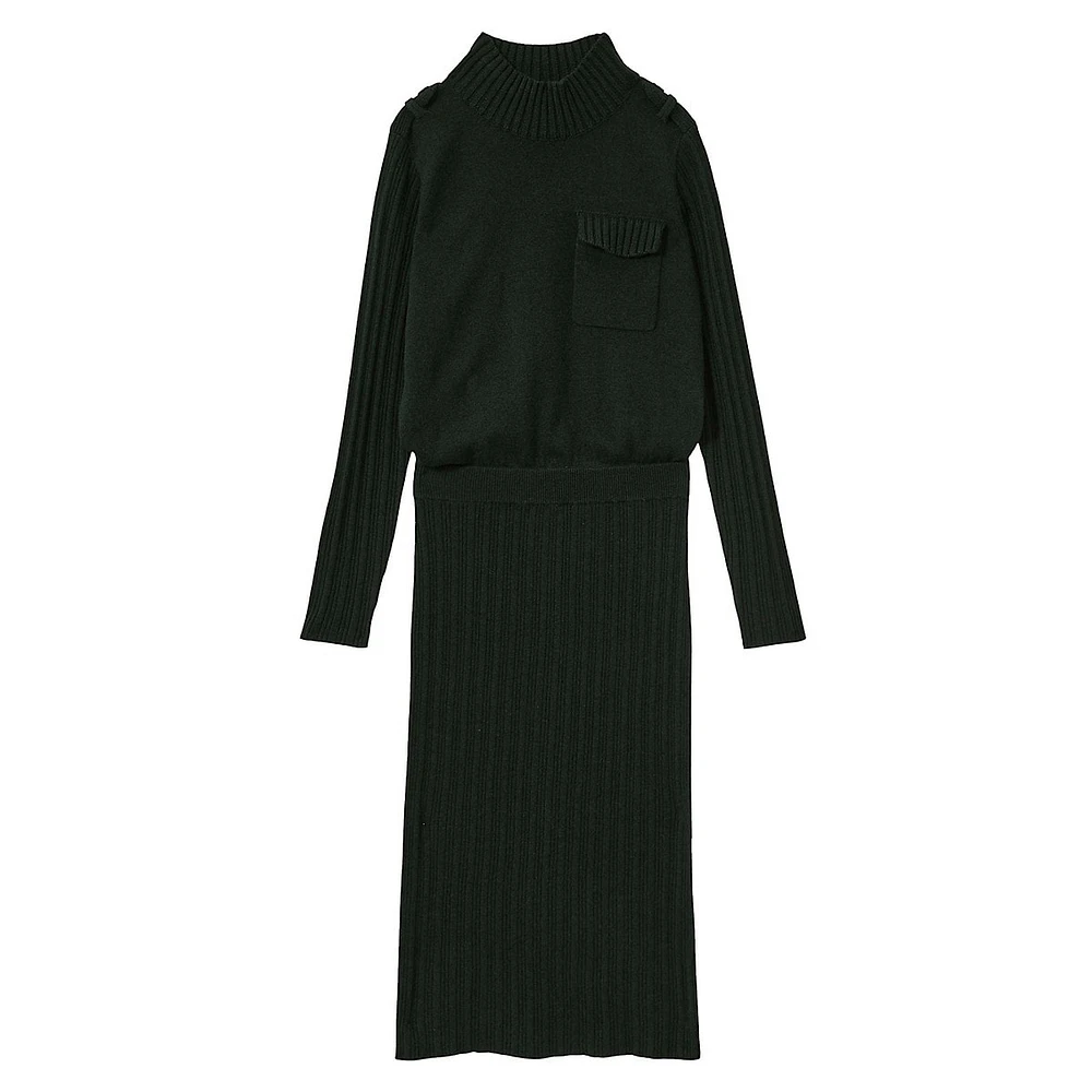 Floris Wool-Blend Knit Utility Midi Dress