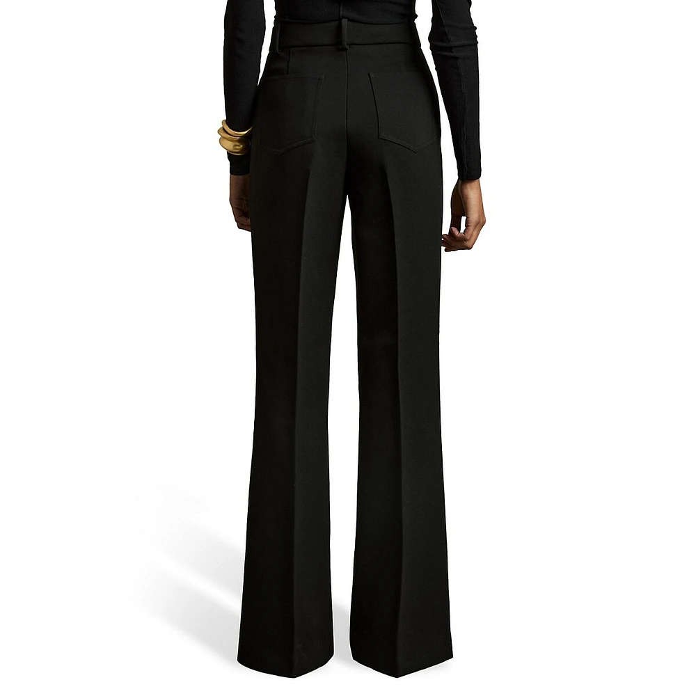 Priya Twill High-Rise Flared Dress Pants