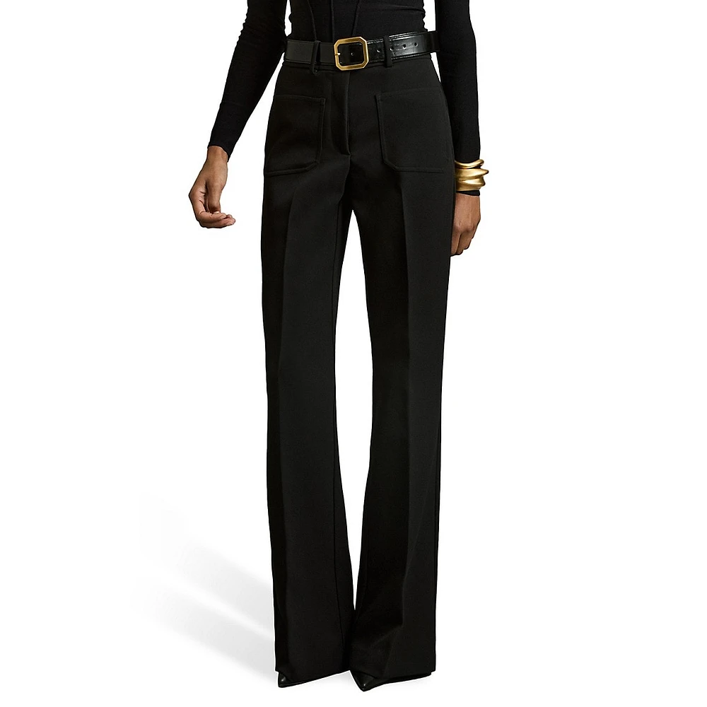 Priya Twill High-Rise Flared Dress Pants