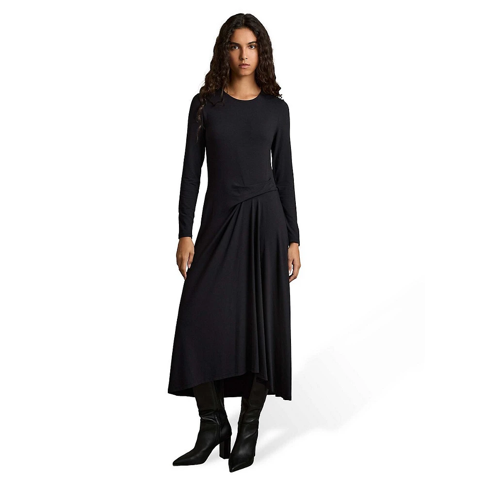 Ivy Long-Sleeve Draped-Jersey Midi Dress