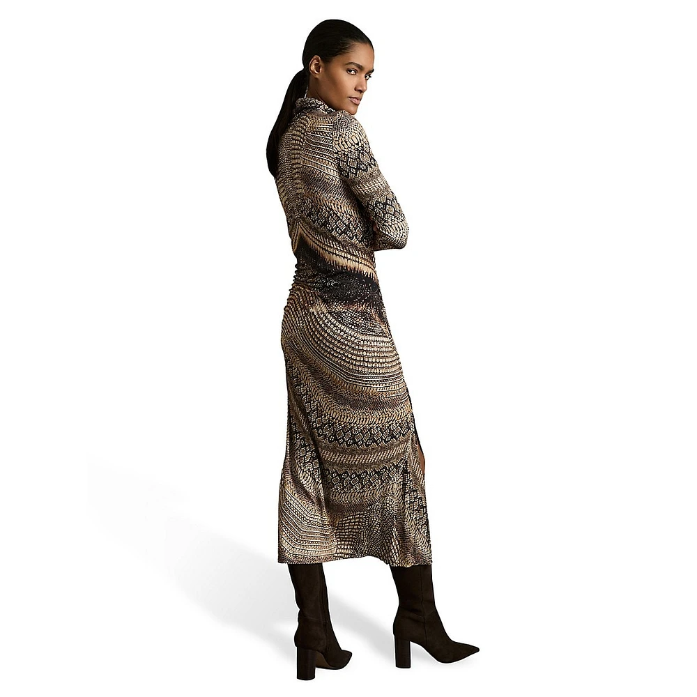 Naomi Snake-Print Draped Midi Dress