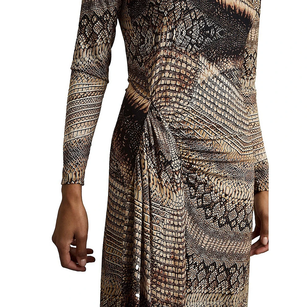 Naomi Snake-Print Draped Midi Dress