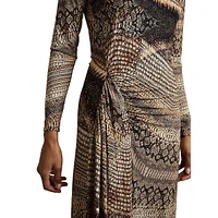 Naomi Snake-Print Draped Midi Dress