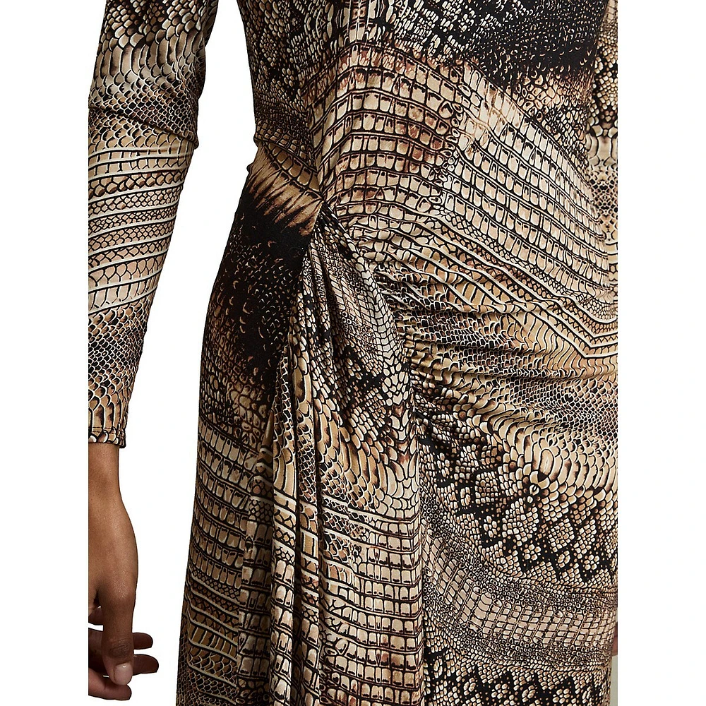 Naomi Snake-Print Draped Midi Dress