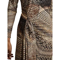 Naomi Snake-Print Draped Midi Dress