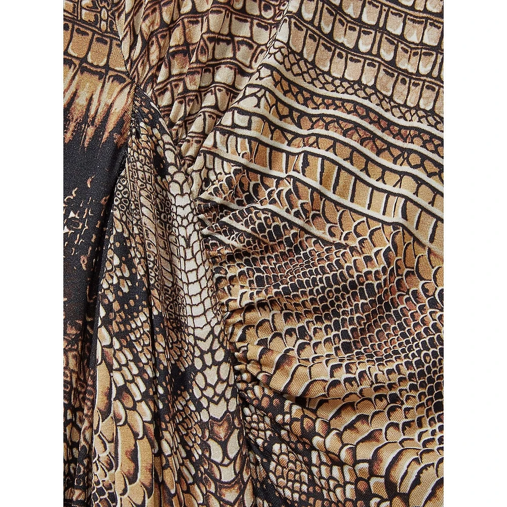 Naomi Snake-Print Draped Midi Dress