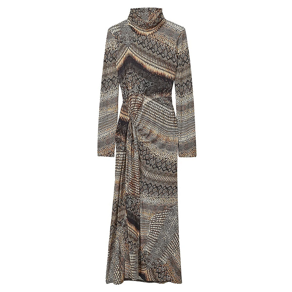 Naomi Snake-Print Draped Midi Dress