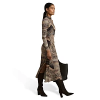 Naomi Snake-Print Draped Midi Dress