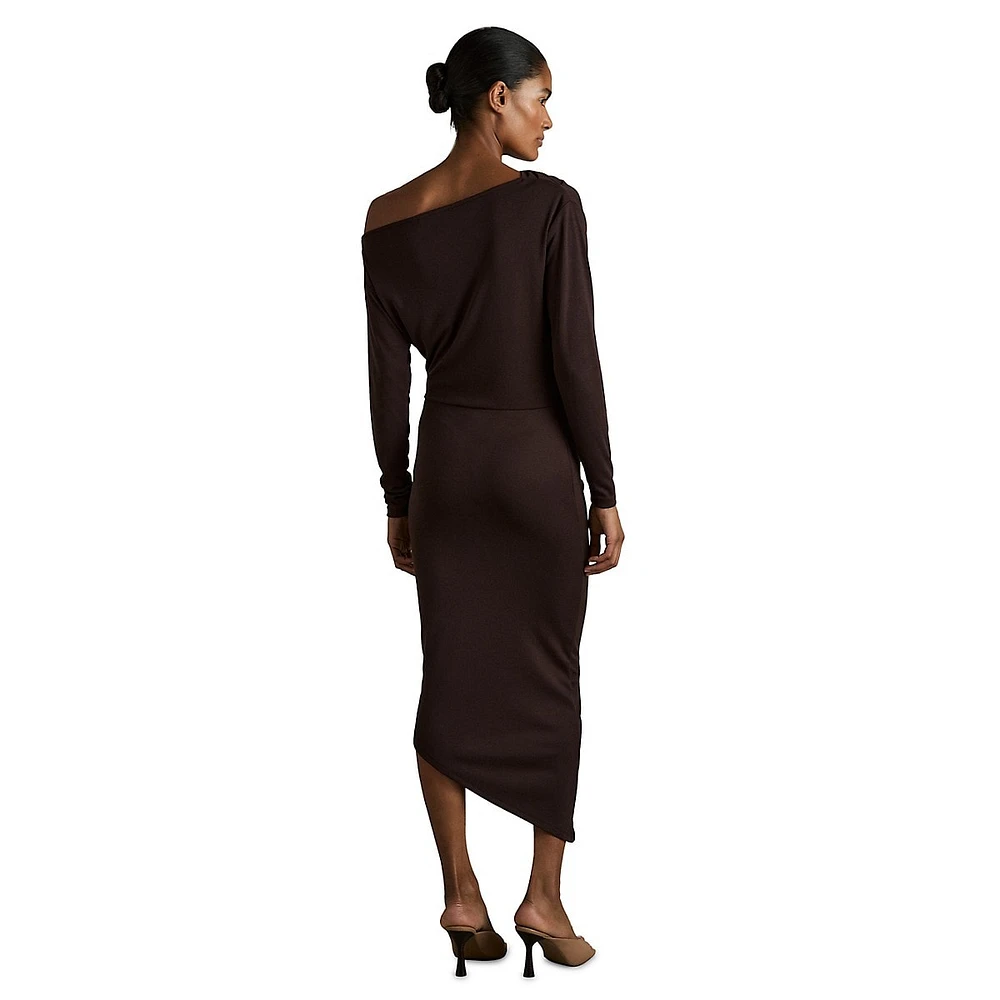 Fleur Ruched Off-Shoulder Jersey Drape Dress