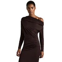 Fleur Ruched Off-Shoulder Jersey Drape Dress