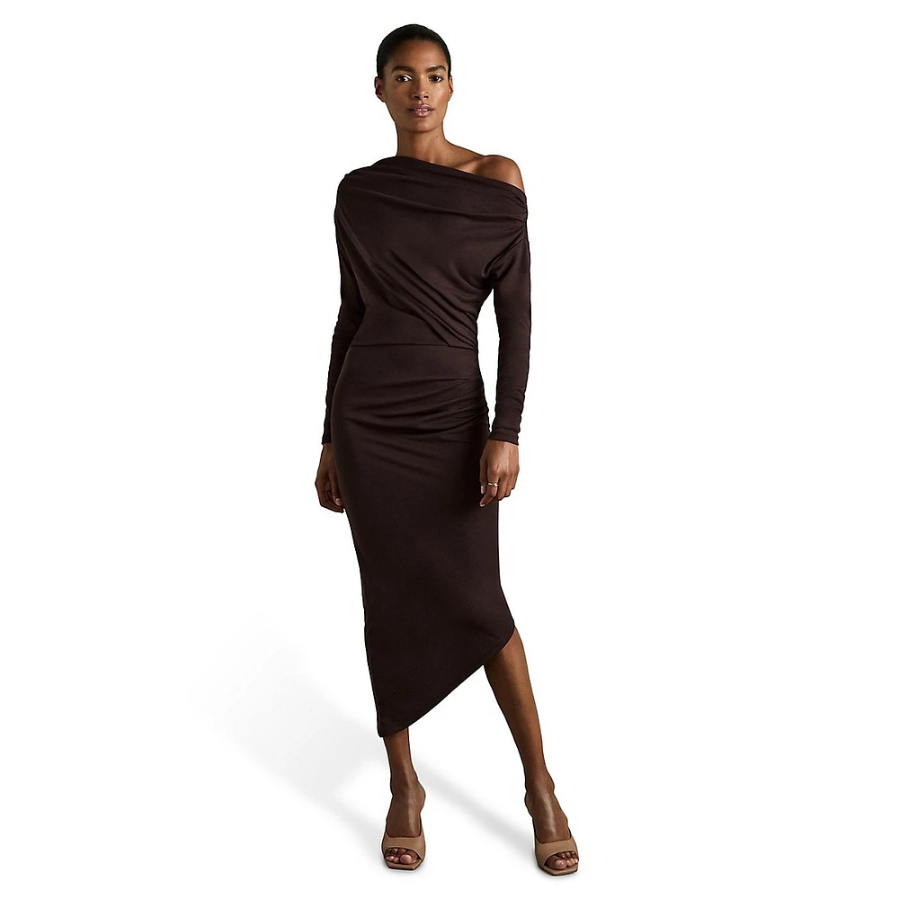 Fleur Ruched Off-Shoulder Jersey Drape Dress