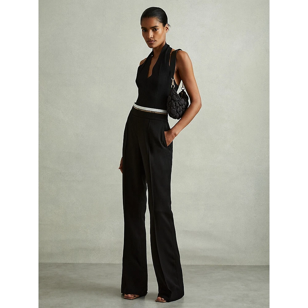 Sian Layered-Waistband Wide-Leg Dress Pants