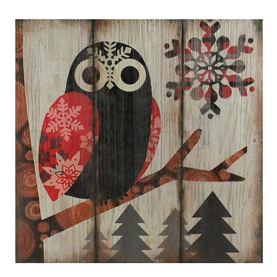 13.75" Alpine Chic Wide - Eyed Owl In Woods With Snowflakes Wall Art Plaque