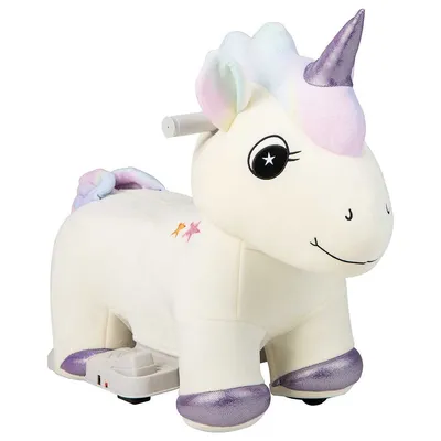 6v Electric Animal Ride On Toy Unicorn Kids Plush Ride-on W/ Music & Handlebars