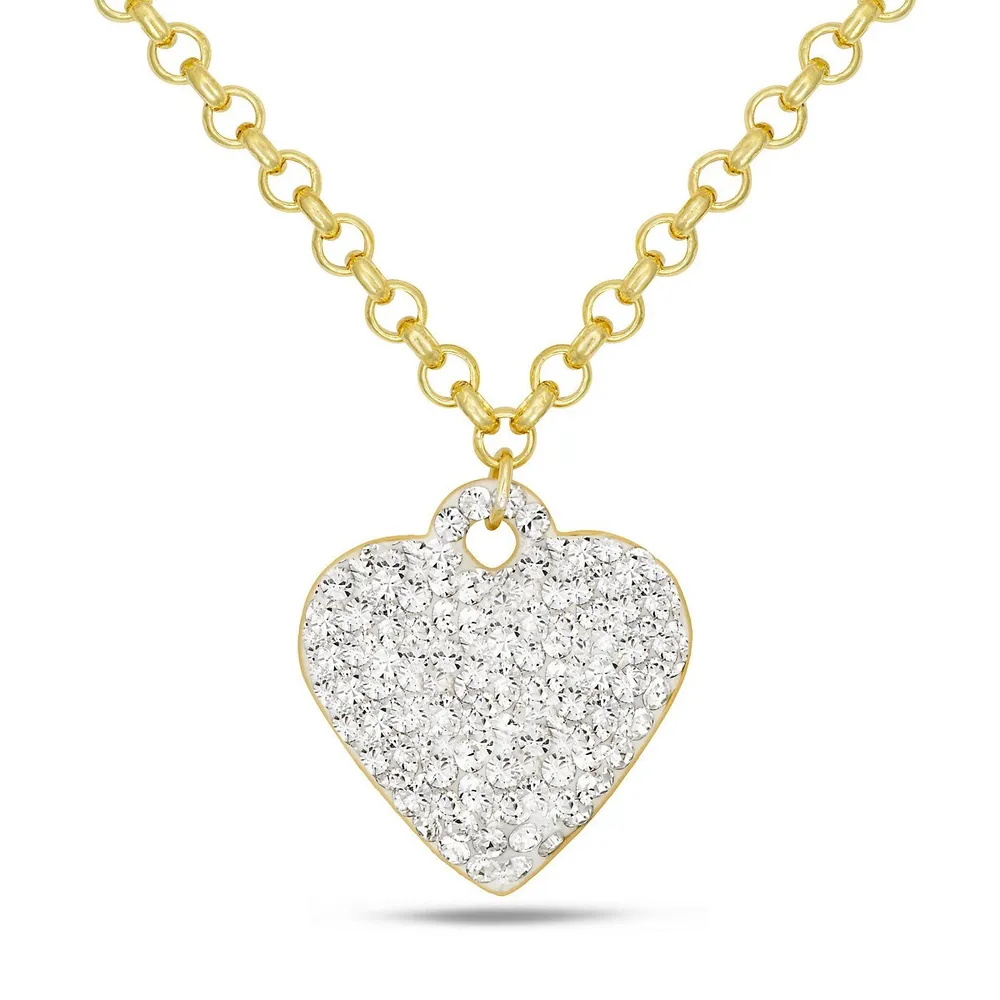 10kt Bonded On Sterling Silver 18" 2 Tone Silver Crystal Heart Chain