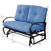 Glider Outdoor Patio Rocking Bench Loveseat Cushioned Seat Steel Frame Blue