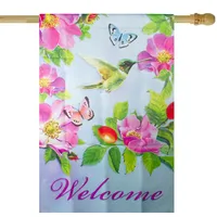 Welcome Hummingbird Floral Outdoor House Flag 28" X 40"