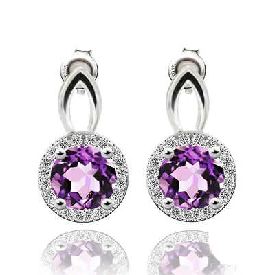 1.56 Ct Round Purple Amethyst Dangle And Drop Earrings 0.925 White Sterling Silver