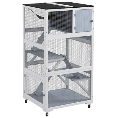 34" L Catio Outdoor Cat House On Wheels With Hammock