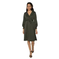 Women's Dark Olive Long Sleeve Wrap Dress