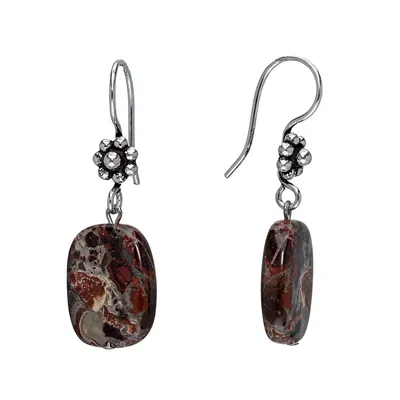 Silvertone Jasper Drop Earrings