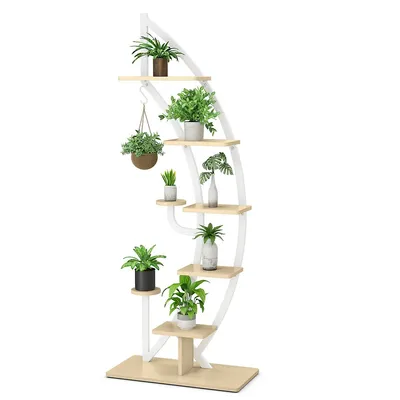 6 Tier Potted Metal Plant Stand Rack Curved Stand Holder Display Shelf With Hook