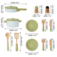 Teamson Kids Wooden Cookware Play Kitchen Roleplay Playset Toy Accessories 14 Pcs Green