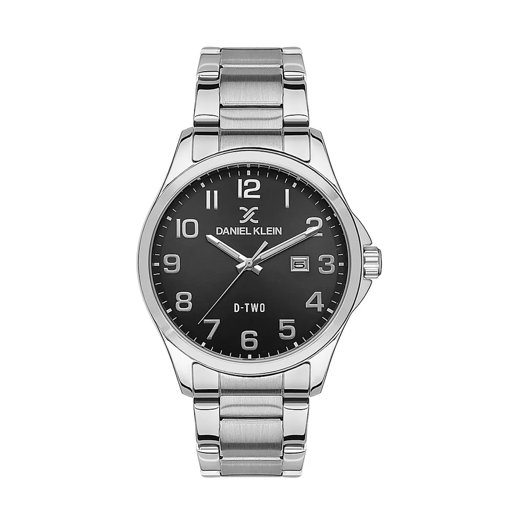42mm Analog Mens Watch, Stainless Steel Big Easy To Read Numbers, Date