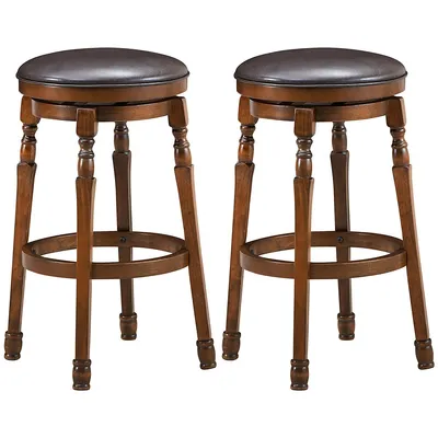 Set Of 29'' Swivel Bar Stool Leather Padded Dining Kitchen Pub Chair Backless