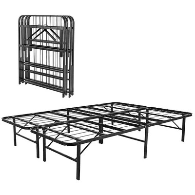 Full Size Foldable Platform Bed Frame, 14" H Metal Mattress Foundation Tool-free Assembly