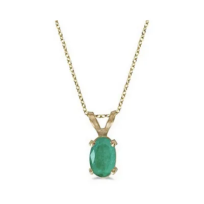 Oval Emerald Solitaire Pendant Necklace 14k Yellow Gold (0.45ct)