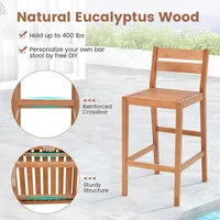 Outdoor Wood Barstools Eucalyptus Bar Height Chairs Cushioned Seat