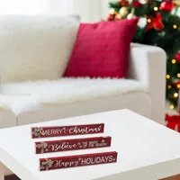 Christmas Mdf Rectangle Table Block With Bow - Set Of 3