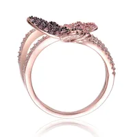 Sterling Silver 18k Rose Gold And Black Plating With Pink Cubic Zirconia Modern Ring