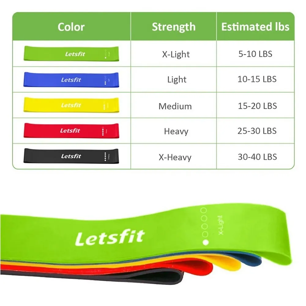 LetsFit Set Of 5 Resistance Bands For Exercise With Carrying Bag