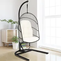 Hanging Wicker Egg Chair W/ Stand Cushion Foldable Outdoor Indoor Graybeige