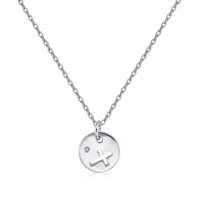 Sterling Silver 16" With Pendant Cut Out Cross Necklace