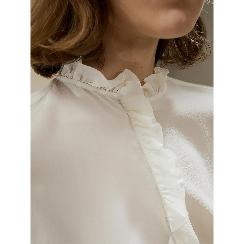 Silk Blouse With Ruffle Edge For Women