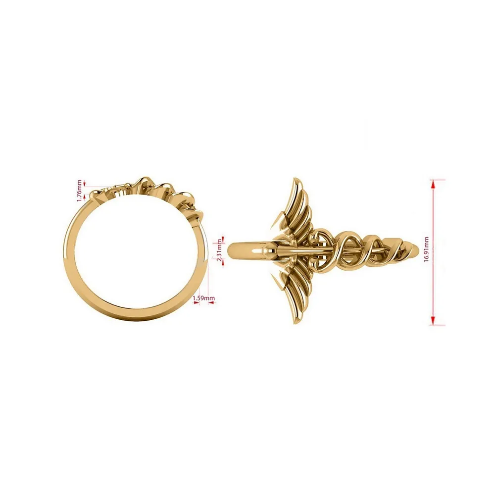 Caduceus Medical Symbol Novelty Ladies Ring 14k Yellow Gold