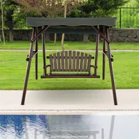 2 Person Wooden Garden Swing Bench Chair W/ Adjustable Canopy For Garden Porch